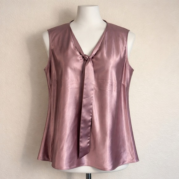 Anne Klein Tops - Anne Klein 1X Lilac Satin Sleeveless Tie Neck Blouse Women's Plus Size Top